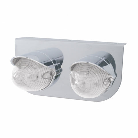 Stainless Light Bracket w/ Two 19 LED Beehive Lights & Visors - Amber LED/Clear Lens