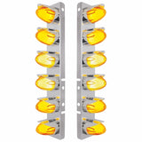 Peterbilt Stainless Front Air Cleaner Bracket w/ Twelve 9 LED Dual Function "GLO" Watermelon Lights & Visors - Amber LED/Amber Lens