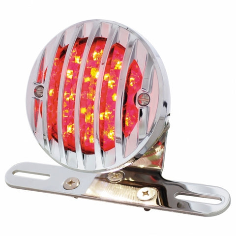 Motorcycle LED Rear Fender Tail Light with Chrome Grille Bezel - Red Lens
