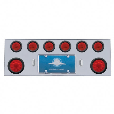 Stainless Rear Center Panel w/ Two 10 LED 4" Lights & Six 13 LED 2 1/2" Lights & Grommets - Red LED/Red Lens