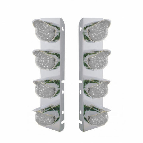 Peterbilt Stainless Front Air Cleaner Bracket w/ Eight 17 LED Watermelon Lights & Stainless Visors - Amber LED/Clear Lens