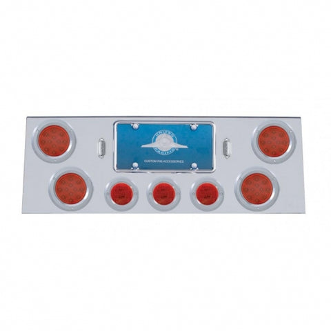 Stainless Rear Center Panel w/ Four 12 LED 4" Reflector Lights & Three 13 LED 2 1/2" Lights & Bezels - Red LED/Red Lens