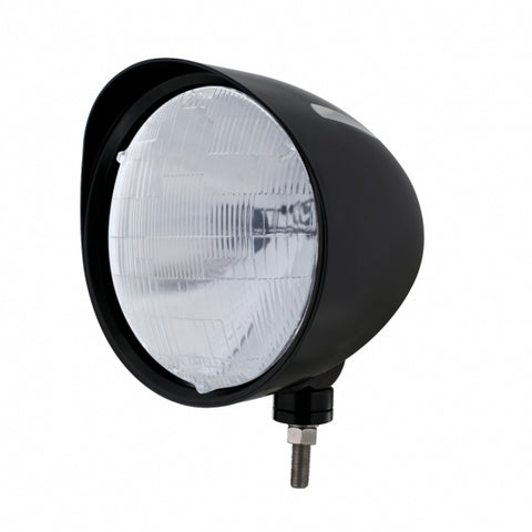 Black "Billet" Style Groove Headlight w/ Visor H6014 Bulb