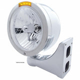 Stainless Steel Bullet Half Moon Headlight Crystal H4 Bulb & LED Turn Signal - Amber Lens