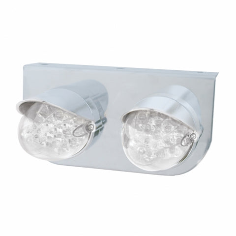 Stainless Light Bracket w/ Two 19 LED Reflector Lights & Visors - Amber LED/Clear Lens