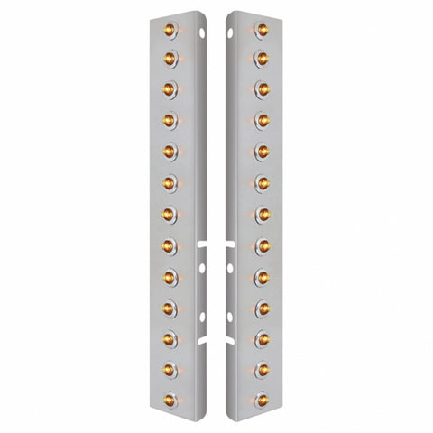 Peterbilt Stainless Front Air Cleaner Bracket w/ Twenty Six 2 LED Mini Lights & Stainless Bezels - Amber LED/Clear Lens