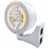 Stainless Steel Bullet Half Moon Headlight H4 w/ Amber LED & Dual Mode LED Signal-Clear Lens
