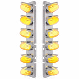 Peterbilt Stainless Front Air Cleaner Bracket w/ Twelve 9 LED Dual Function "GLO" Watermelon Lights & Visors - Amber LED/Clear Lens