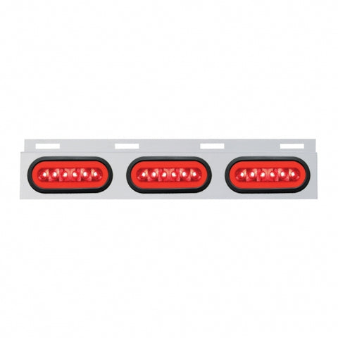 Stainless Top Mud Flap Bracket w/ Three 22 LED 6" Oval GLO Lights & Grommets - Red LED/Red Lens