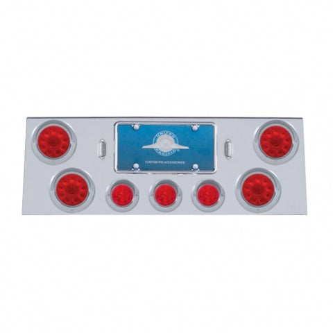 Stainless Rear Center Panel w/ Four 10 LED 4" Lights & Three 13 LED 2 1/2" Beehive Lights & Visors - Red LED/Red Lens