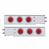 2 1/2" Bolt Pattern Chrome Spring Loaded Light Bar w/ Six 4" 10 LED Lights & Visors - Red LED/Red Lens