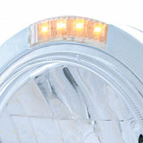 Stainless Steel Bullet Classic Headlight H4 w/ 10 Amber LED & LED Signal - Clear Lens