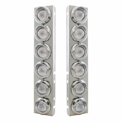Peterbilt Stainless Front Air Cleaner Bracket w/ Twelve 9 LED 2" Beehive Lights & Visors - Amber LED/Clear Lens