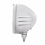 SS Classic Embossed Stripe Headlight H4 w/White LED & Dual Mode LED Signal -Amber Lens