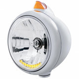 Chrome Guide 682-C Headlight H4 w/ 10 Amber LED & Original Style Turn - Amber Lens