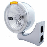 Stainless Steel Classic Half Moon Headlight Crystal H4 Bulb & LED Turn Signal - Amber Lens
