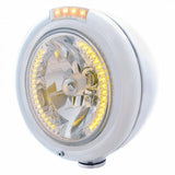 Stainless Steel Classic Headlight H4 w/34 Amber LED & Signal - Clear Lens