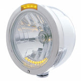 Stainless Steel Bullet Half Moon Headlight H4 w/ 10 Amber LED & Signal - Amber Lens