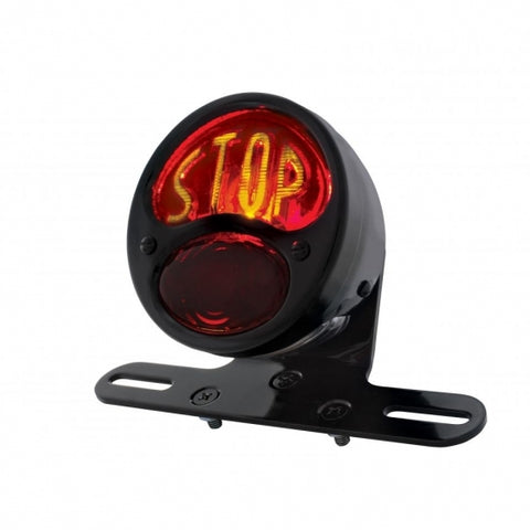 "DUO Lamp" Motorcycle Rear Fender Tail Light w/Red Glass Lens & "STOP" Lettering