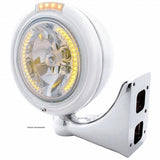 Stainless Steel Classic Headlight H4 w/34 Amber LED & Dual Mode LED Signal - Clear Lens