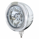 Stainless Steel Bullet Embossed Stripe Headlight H4 w/ Amber LED & Dual Mode LED Signal - Clear Lens