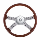 18" Wood Steering Wheel for 2006+ Peterbilt & 2003+ Kenworth Trucks with Hub and Skull Accent