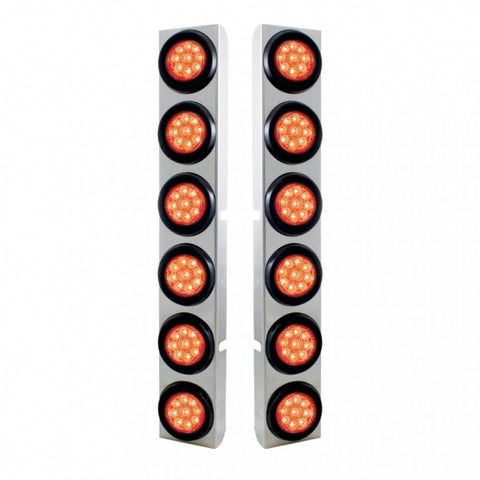 Peterbilt Stainless Rear Air Cleaner Bracket w/ Twelve 9 LED 2" Reflector Lights & Grommets - Red LED/Red Lens
