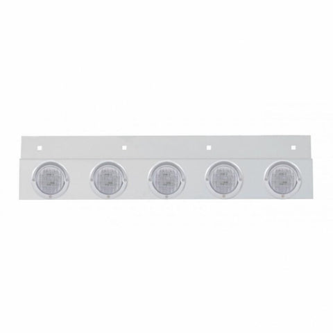 Stainless Top Mud Flap Plate w/ Five 9 LED 2" Lights & Visors - Red LED/Clear Lens