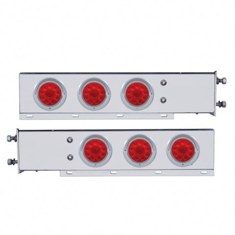 3 3/4" Bolt Pattern Chrome Spring Loaded Light Bar w/ Six 4" 10 LED Lights & Visors - Red LED/Red Lens