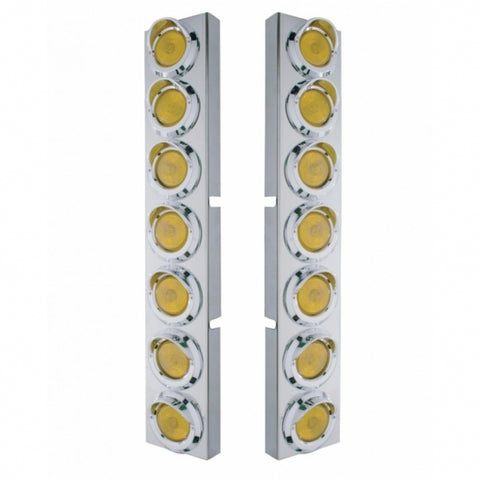 Kenworth Stainless Front Air Cleaner Bracket w/ Fourteen 2" Flat Lights & Visors - Amber Lens