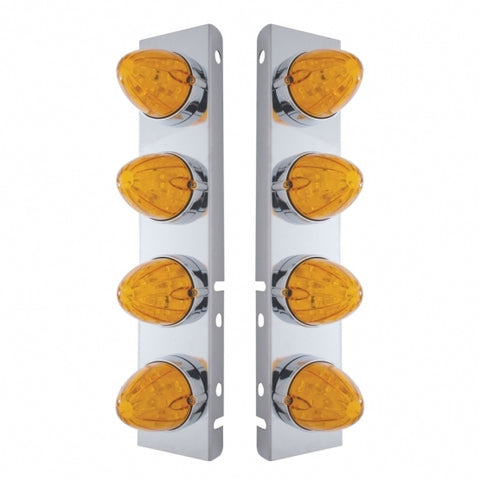 Peterbilt Stainless Front Air Cleaner Bracket w/ Eight 19 LED Watermelon Lights & Bezels - Amber LED/Amber Lens