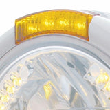 Stainless Steel Classic Half Moon Headlight H4 w/ Amber LED & Signal - Amber Lens