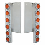 Freightliner Stainless Front Air Cleaner Bracket w/ Twelve 9 LED 2" Lights & Bezels - Amber LED/Amber Lens
