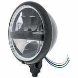 Black 5 3/4" Motorcycle Headlight 8 LED Blackout Bulb w/Black Bar - Bottom Mount