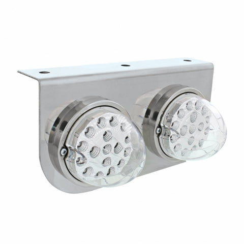 Stainless Light Bracket w/ Two 17 LED Dual Function Clear Reflector Lights - Clear Lens