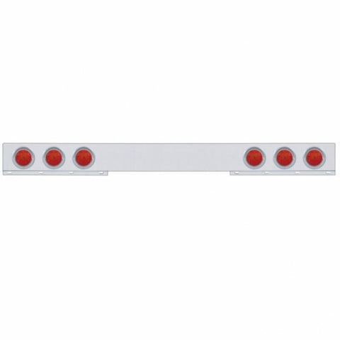 Chrome 1 Piece Rear Light Bar w/ Six 7 LED 4" Reflector Lights & Visors - Red LED/Red Lens