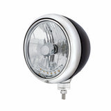 Black "GUIDE" Headlight w/ No Turn Signal - 6 Amber Auxiliary LED 7" Crystal H4 Bulb
