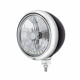 Stainless "GUIDE" Headlight w/ No Turn Signal - 6 Amber Auxiliary LED 7" Crystal H4 Bulb