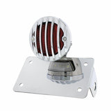 Motorcycle LED "Bobber" Style Horizontal Tail Light w/Chrome Grille Bezel-Red Lens