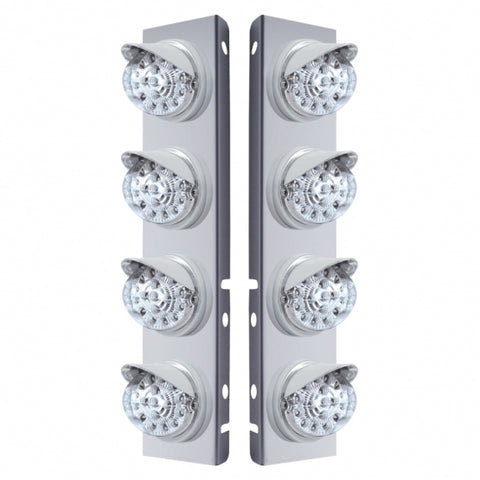 Peterbilt Stainless Front Air Cleaner Bracket w/ Eight 17 LED Dual Function Clear Style Reflector Lights & Visors - Amber LED/Clear Lens