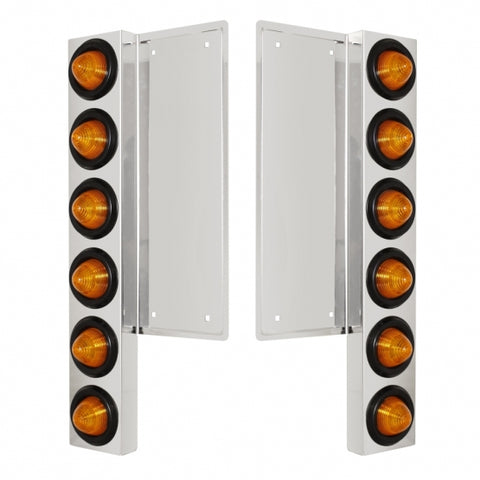 Freightliner Stainless Front Air Cleaner Bracket w/ Twelve 9 LED 2" Beehive Lights & Grommets - Amber LED/Amber Lens