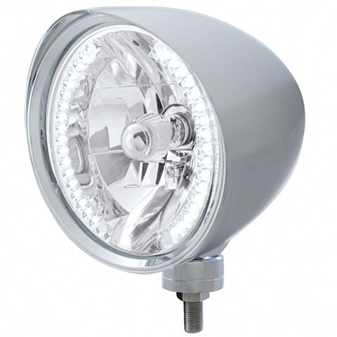 Chrome "Chopper" Headlight w/ Smooth Visor H4 Bulb w/ 34 White LED