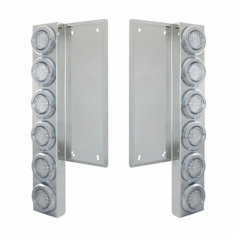 Freightliner Stainless Front Air Cleaner Bracket w/ Twelve 9 LED 2" Lights & Bezels - Amber LED/Clear Lens