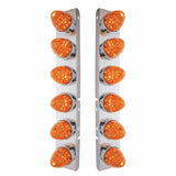Peterbilt Stainless Front Air Cleaner Bracket w/ Twelve 19 LED Watermelon Lights & Bezels - Amber LED/Dark Amber Lens