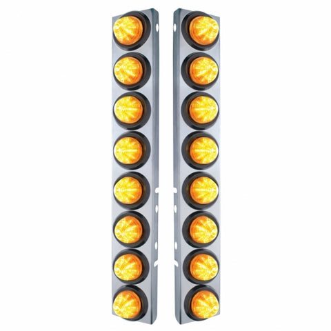 Peterbilt Stainless Front Air Cleaner Bracket w/ Sixteen 9 LED 2" Beehive Lights & Grommets - Amber LED/Amber Lens