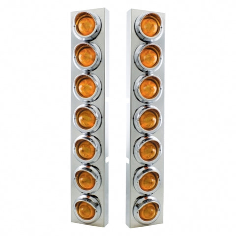 Kenworth Stainless Front Air Cleaner Bracket w/ Fourteen 9 LED 2" Beehive Lights & Visors - Amber LED/Amber Lens
