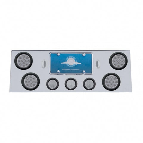 Stainless Rear Center Panel w/ Four 12 LED 4" Reflector Lights & Three 13 LED 2 1/2" Lights & Grommets - Red LED/Clear Lens