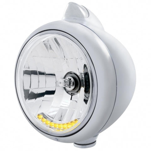 Chrome Guide 682-C Headlight H4 w/ 10 Amber LED & Original Style Turn - Clear Lens