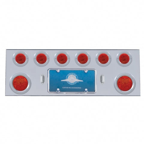 Stainless Rear Center Panel w/ Two 7 LED 4" Reflector Lights & Six 13 LED 2 1/2" Lights & Bezels - Red LED/Red Lens