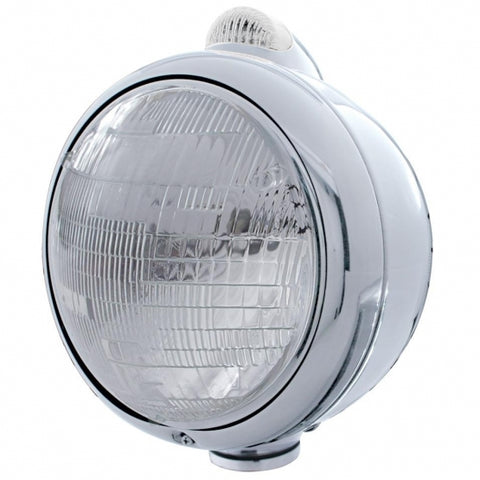 Chrome Guide 682-C Style Headlight 6014 & LED Turn Signal - Clear Lens